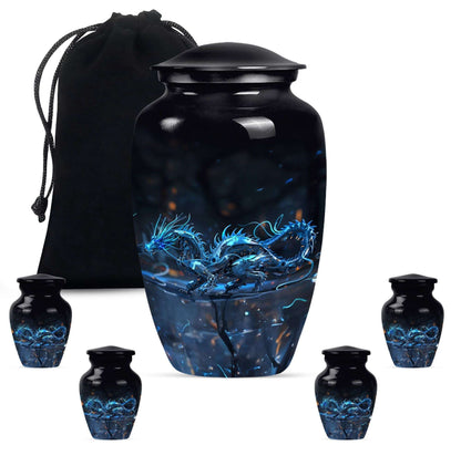 Blue Dragon Cremation Urn For Ashes - Robotic Dragon Ashes Memorial Urn