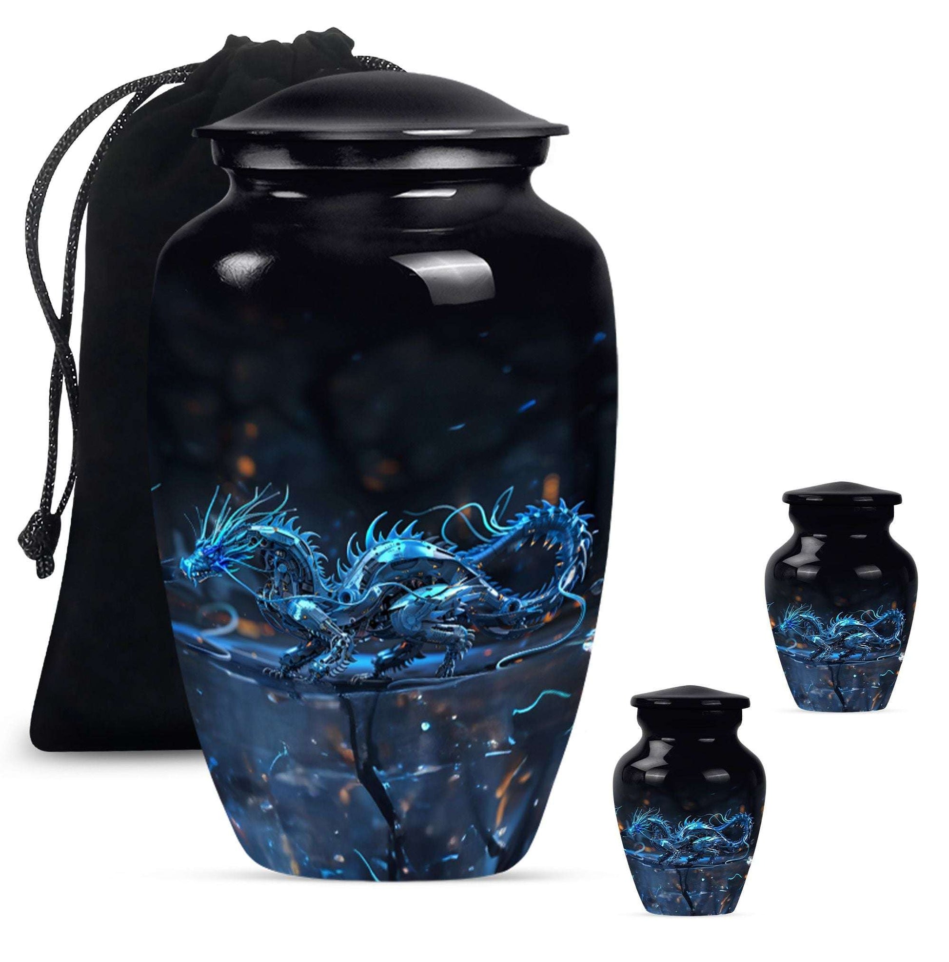 Blue Dragon Cremation Urn For Ashes - Robotic Dragon Ashes Memorial Urn