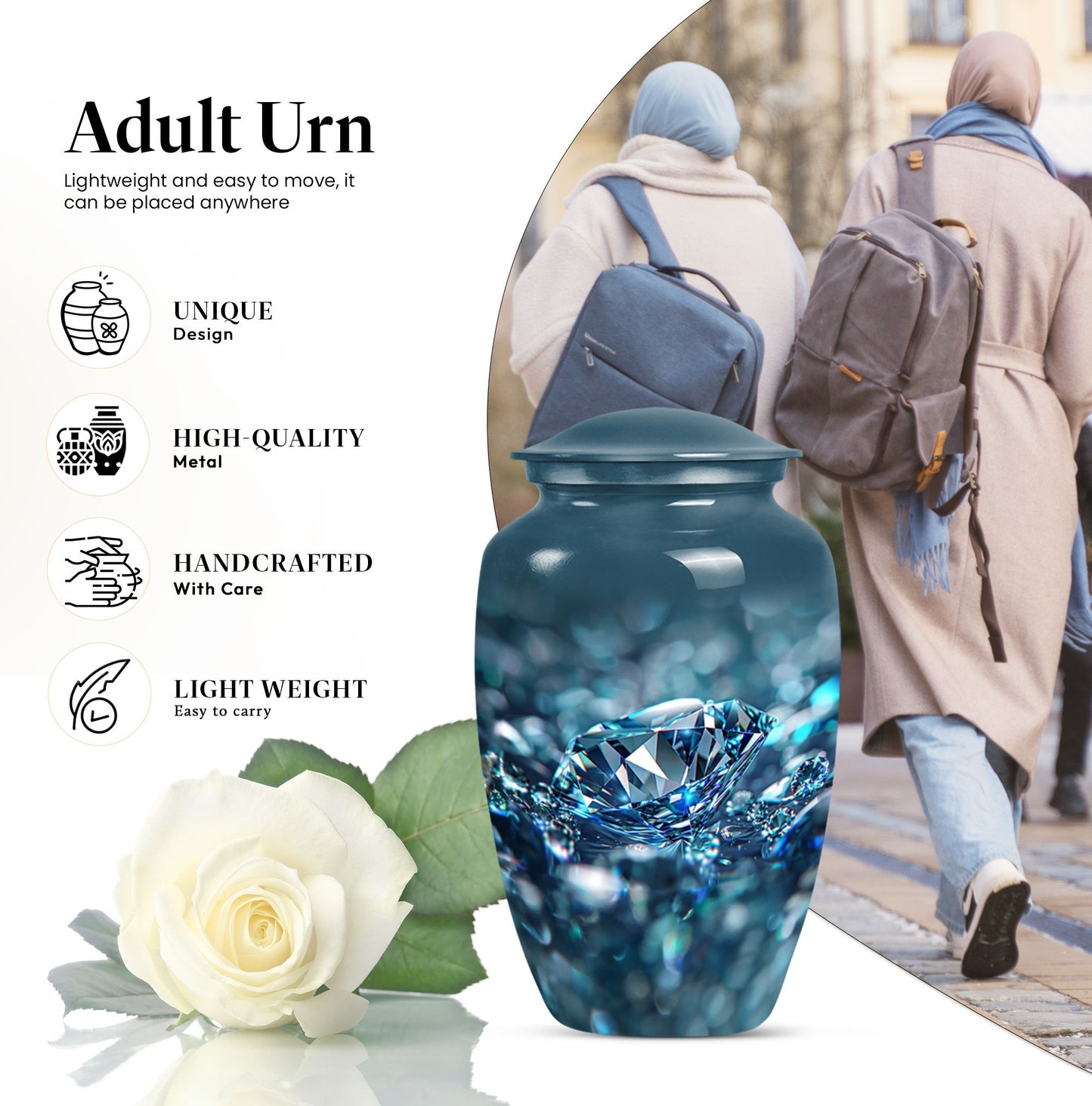 Classic 10 inch diamond urn for male cremation.