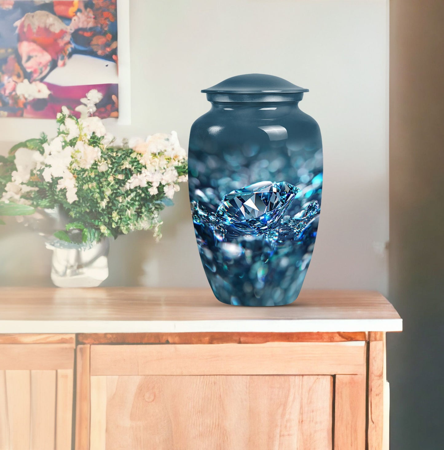Classic 10 inch diamond urn for male cremation.