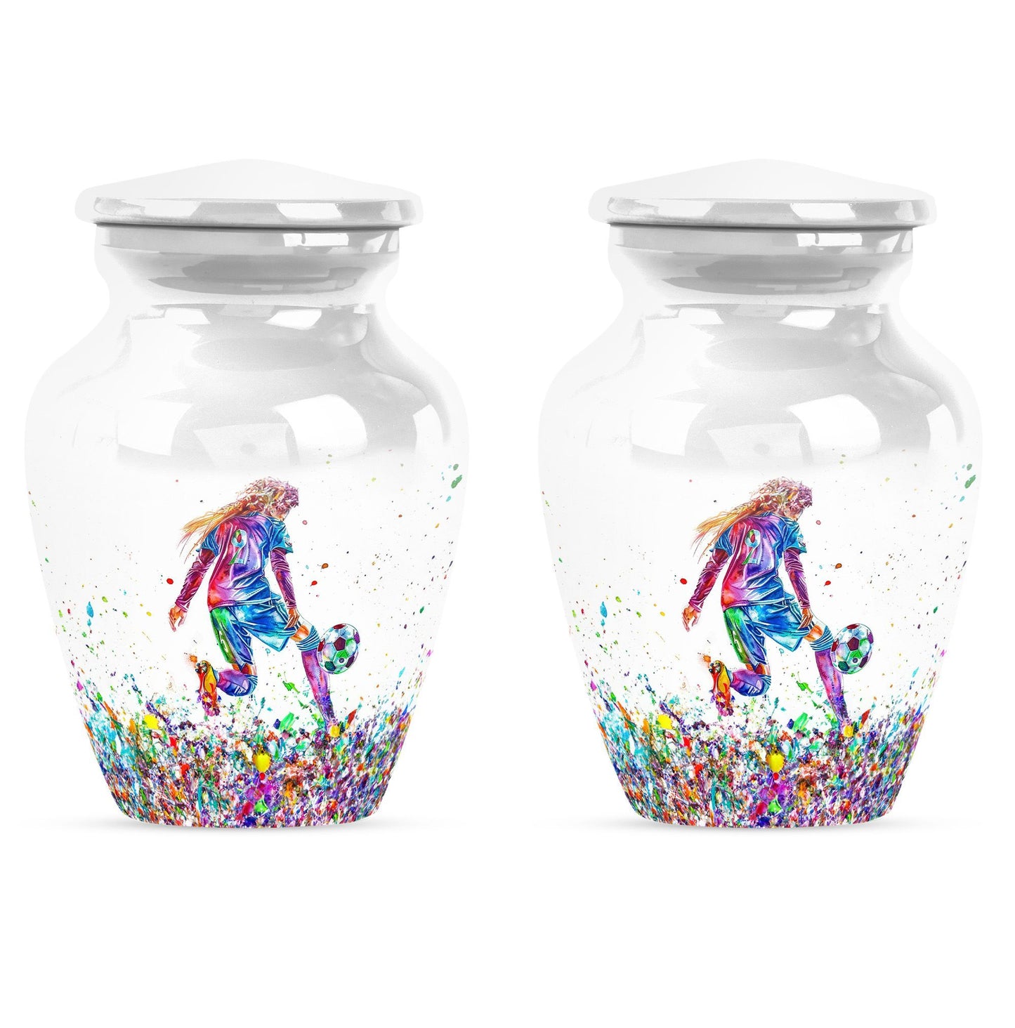 Classic 10-inch soccer-themed aluminium funeral urn.