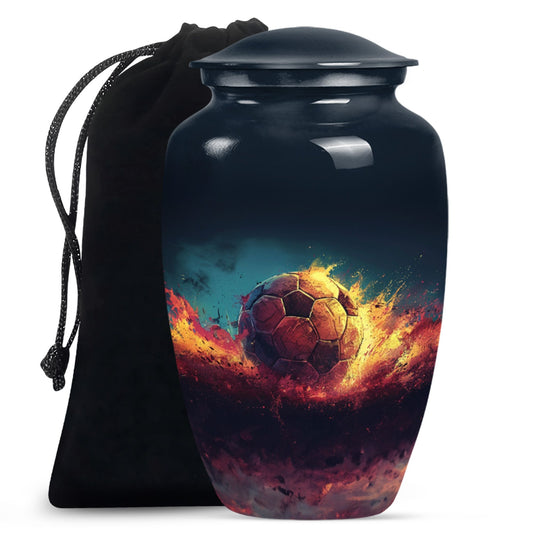 Classic Soccer Urn, Aluminum Large Cremation Urn for Male.
