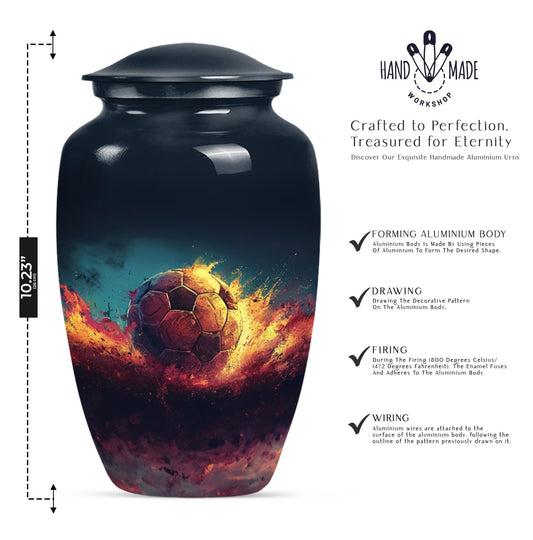 Classic Soccer Urn, Aluminum Large Cremation Urn for Male.