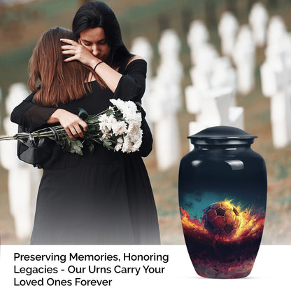 Classic Soccer Urn, Aluminum Large Cremation Urn for Male.
