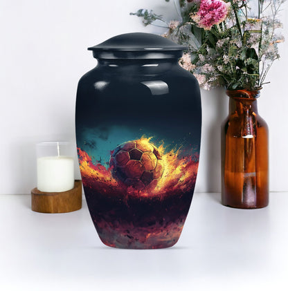 Classic Soccer Urn, Aluminum Large Cremation Urn for Male.