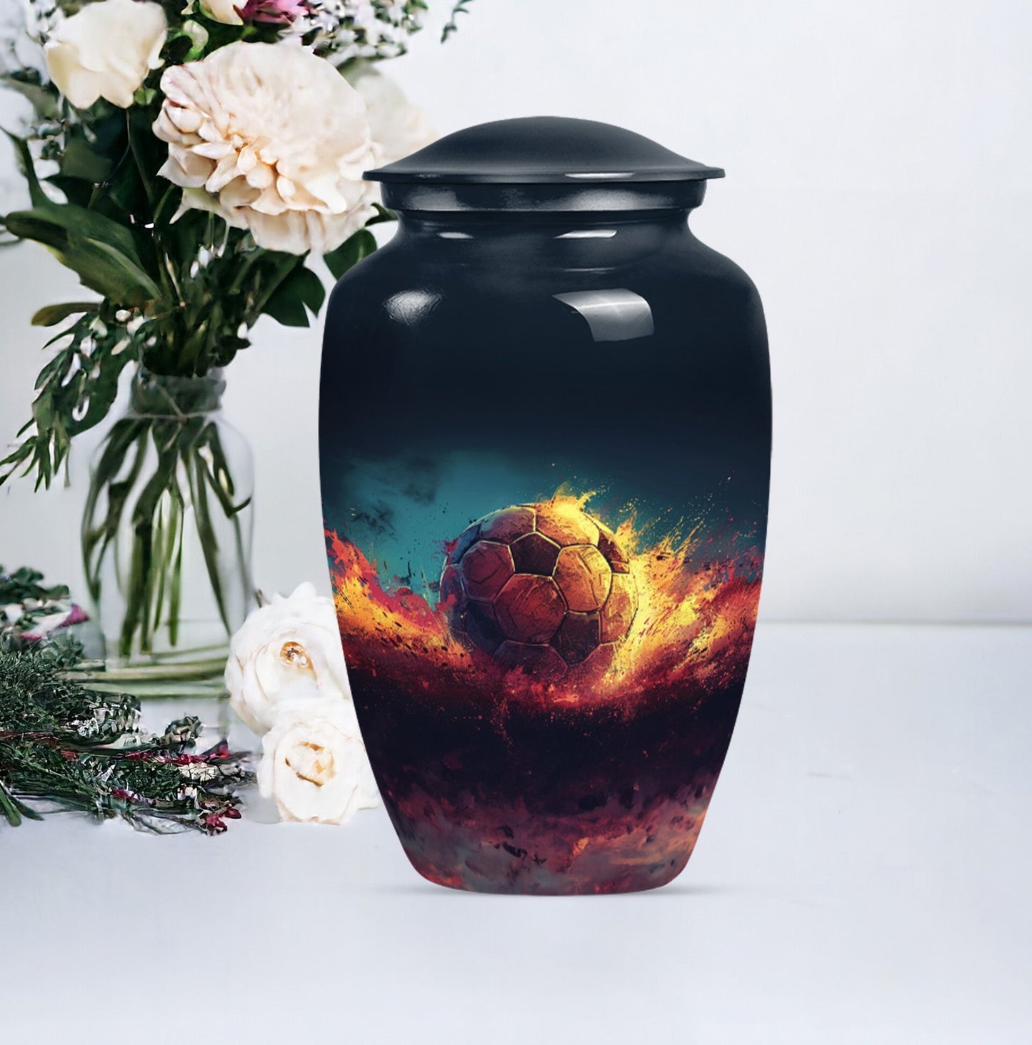 Classic Soccer Urn, Aluminum Large Cremation Urn for Male.