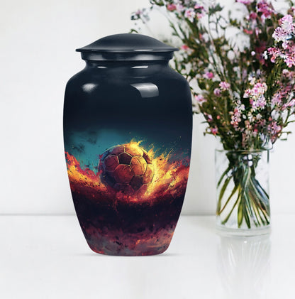 Classic Soccer Urn, Aluminum Large Cremation Urn for Male.