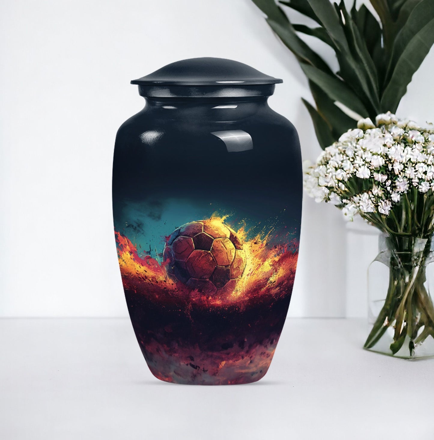 Classic Soccer Urn, Aluminum Large Cremation Urn for Male.