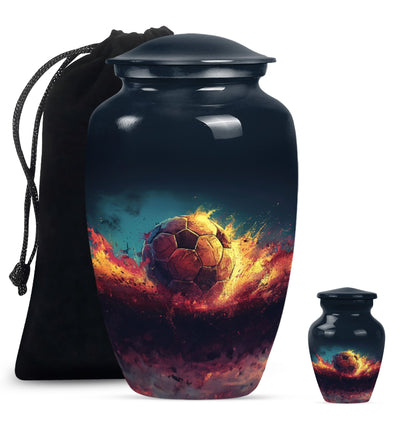 Classic Soccer Urn, Aluminum Large Cremation Urn for Male.