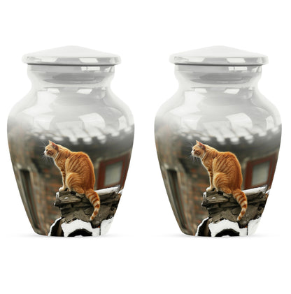 Orange Personalized Cat Keepsake Urn for Pet Ashes - Yatskia