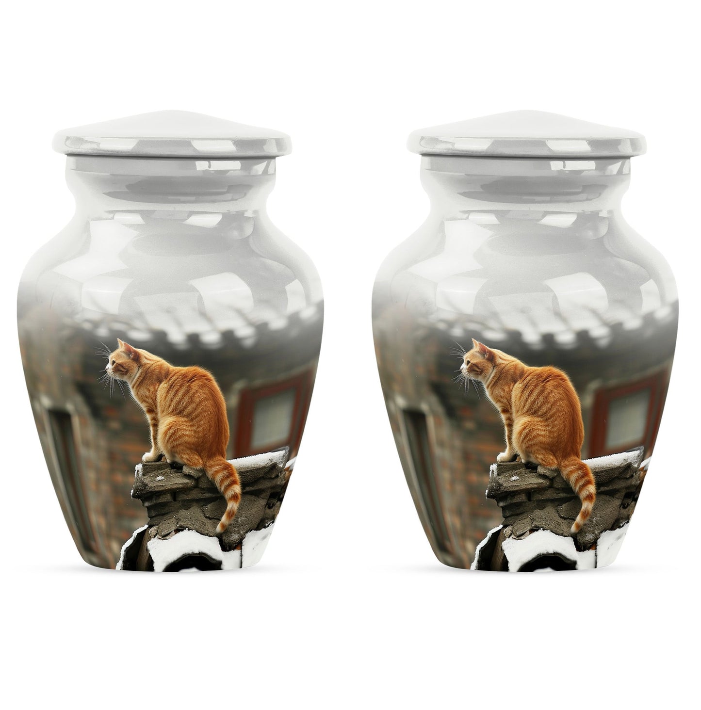 10-inch orange cat memorial urn in classic design.