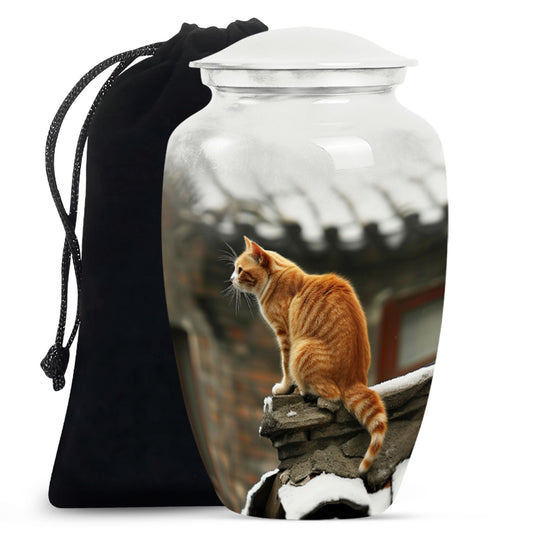 Orange Cat Keepsake For Ashes Large Funeral, Ashes Urn For Ashes