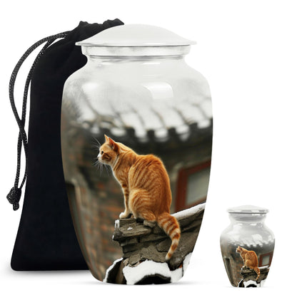 Orange Personalized Cat Keepsake Urn for Pet Ashes - Yatskia