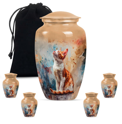 10-inch orange cat cremation urn