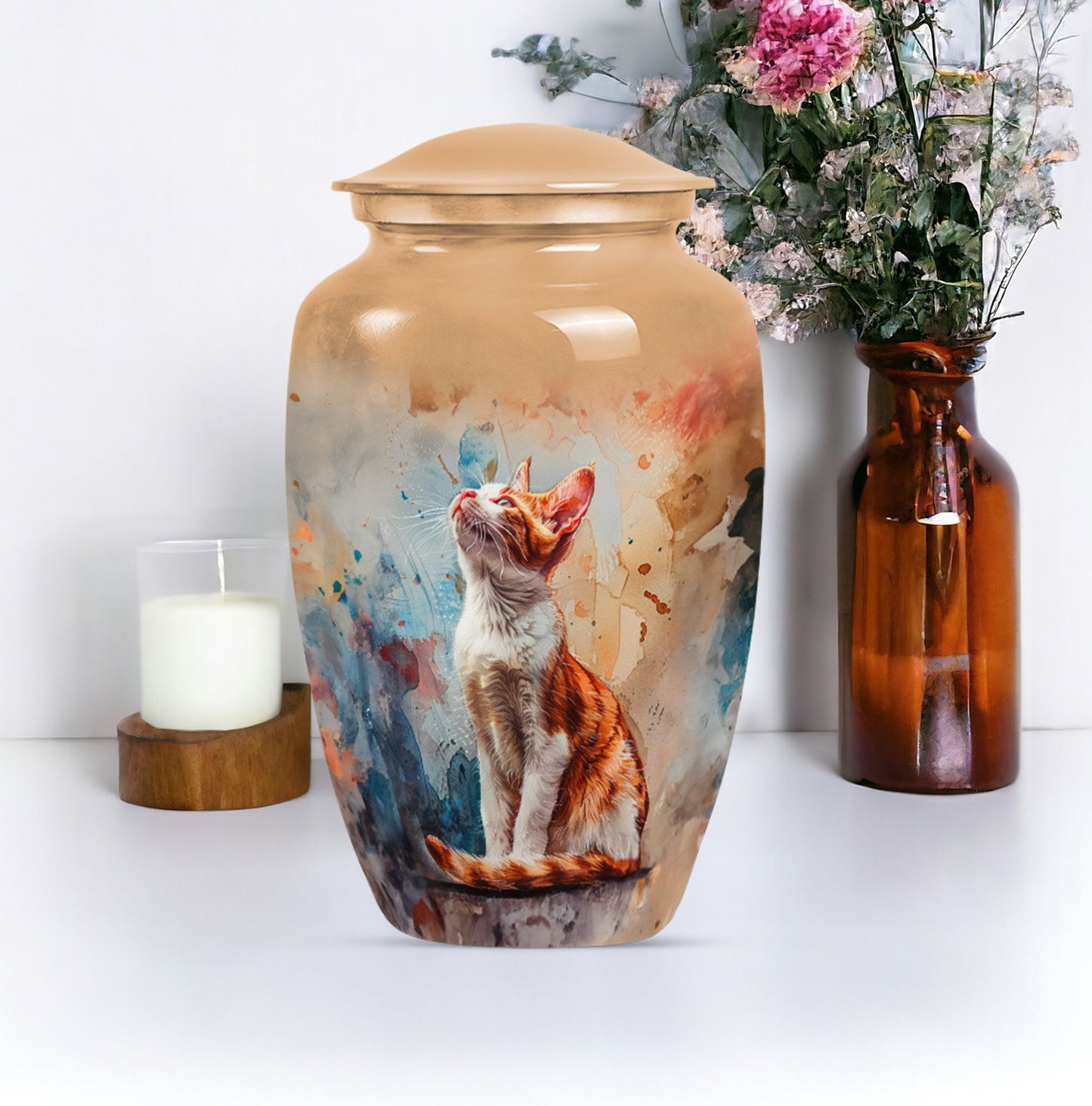 10-inch orange cat cremation urn