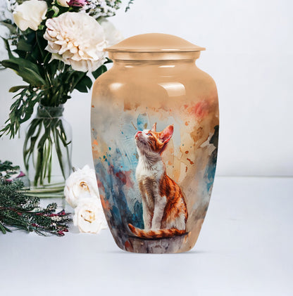 10-inch orange cat cremation urn