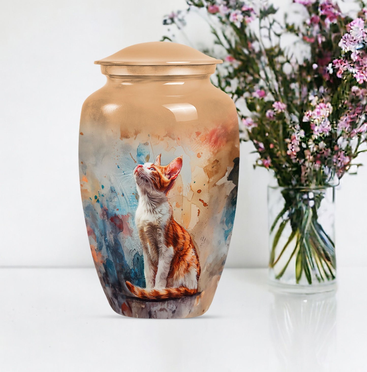 10-inch orange cat cremation urn
