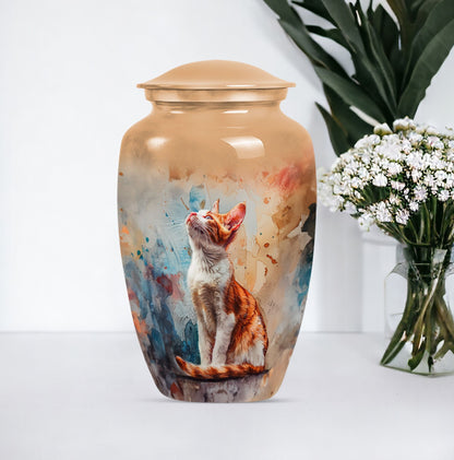 10-inch orange cat cremation urn