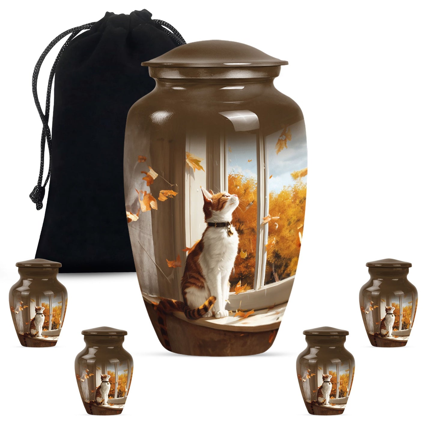 orange cat aluminium urn for adult man's cremation ashes