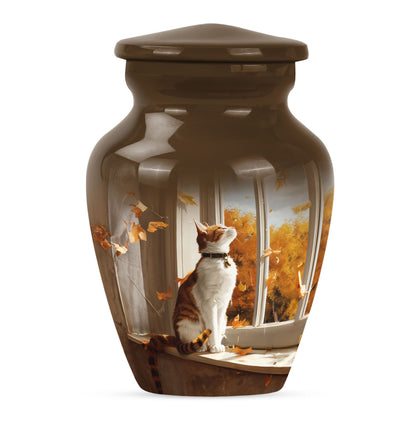 orange cat aluminium urn for adult man's cremation ashes