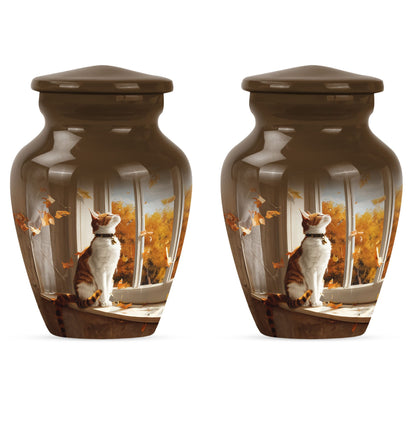 orange cat aluminium urn for adult man's cremation ashes