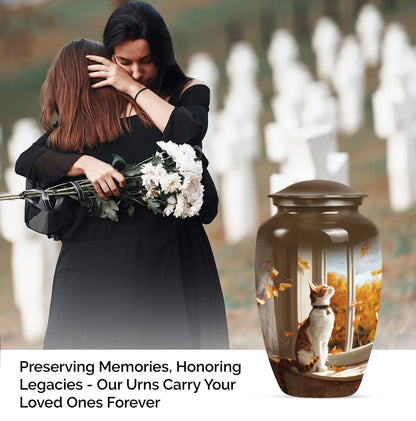 orange cat aluminium urn for adult man's cremation ashes
