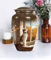 orange cat aluminium urn for adult man's cremation ashes