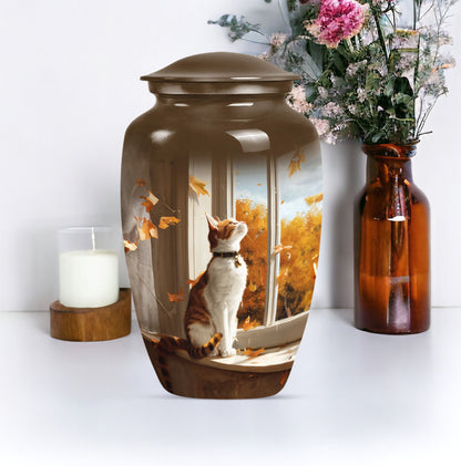 orange cat aluminium urn for adult man's cremation ashes