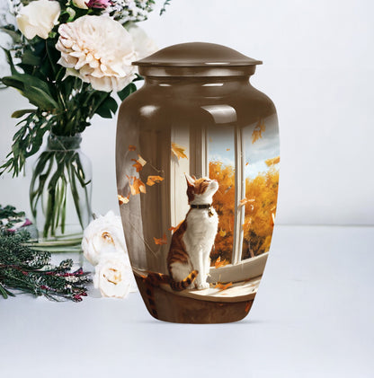 orange cat aluminium urn for adult man's cremation ashes