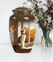 orange cat aluminium urn for adult man's cremation ashes