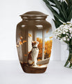 orange cat aluminium urn for adult man's cremation ashes