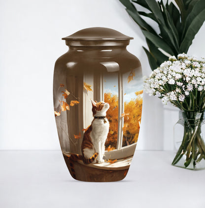 orange cat aluminium urn for adult man's cremation ashes