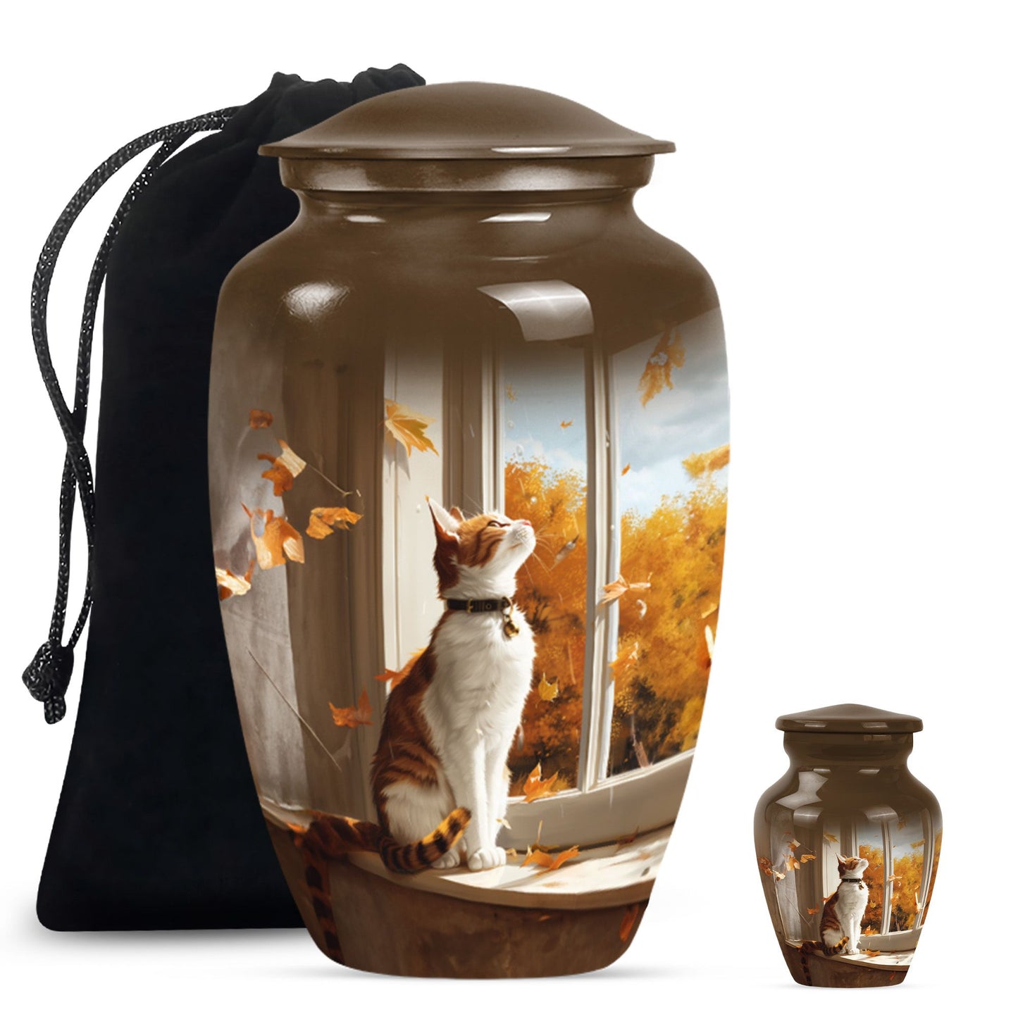 orange cat aluminium urn for adult man's cremation ashes