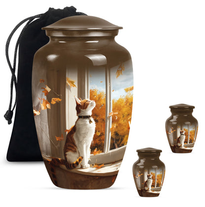 orange cat aluminium urn for adult man's cremation ashes