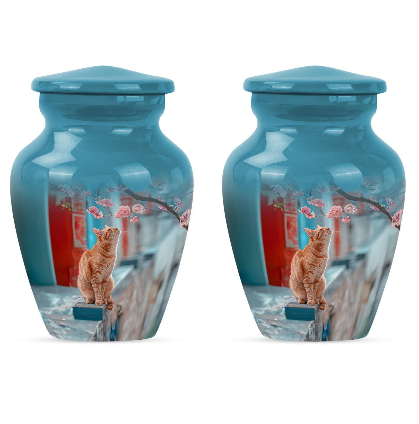 10-inch orange cat urn for cremation ashes