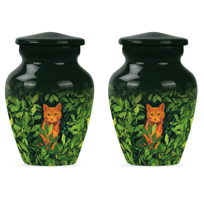 10-inch orange cat urn.