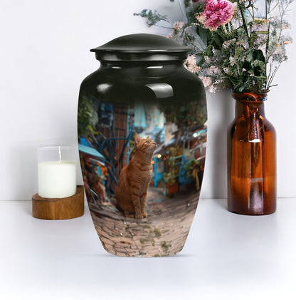 orange cat urn for ashes.