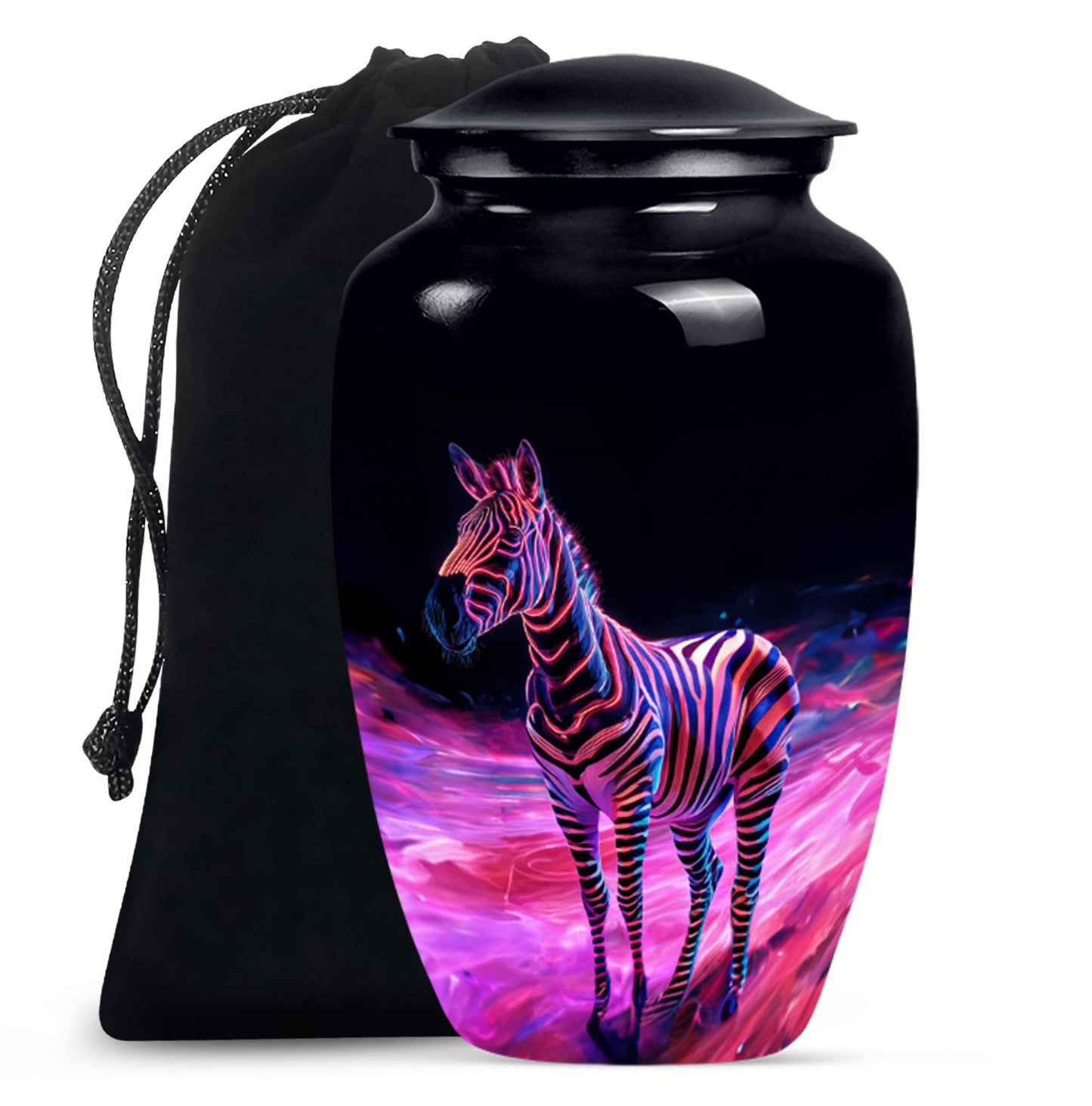 Elegant 10-inch zebra urn for burial cremation.