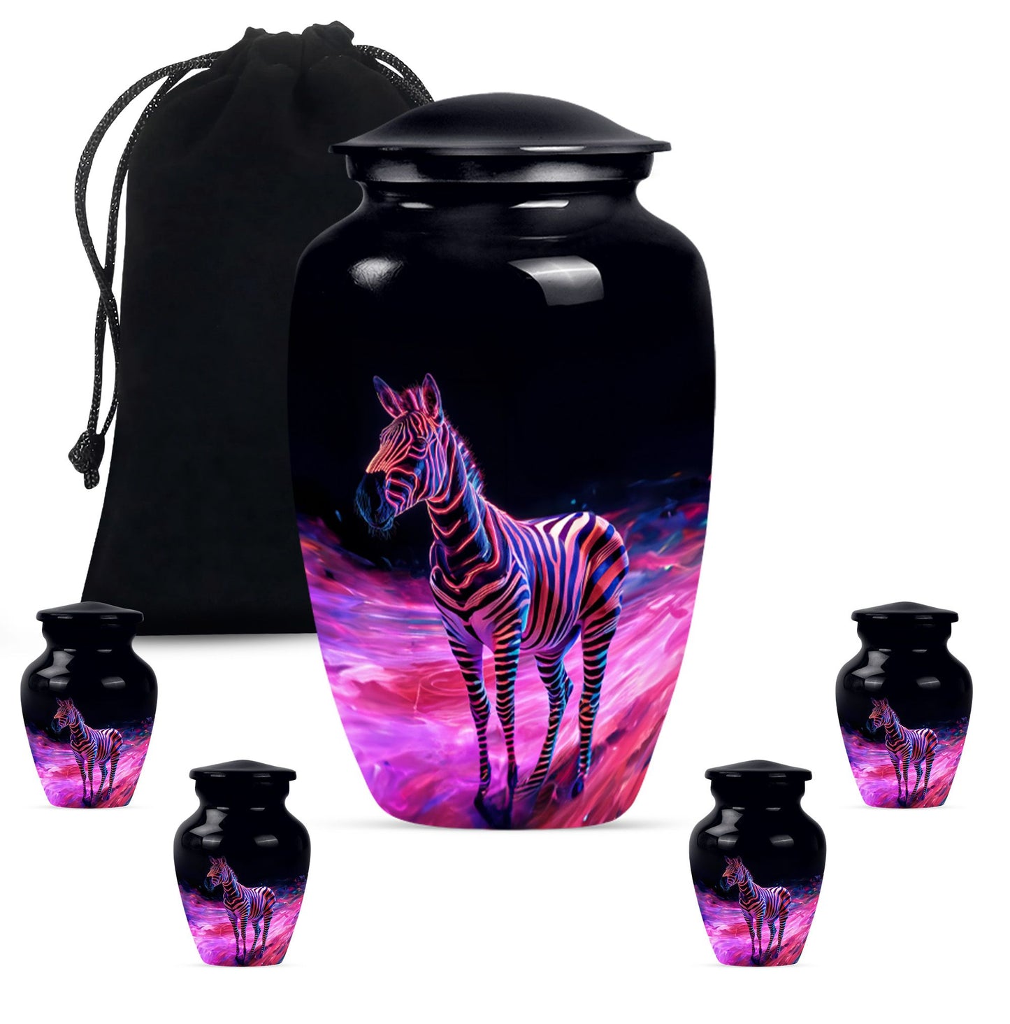 Elegant 10-inch zebra urn for burial cremation.
