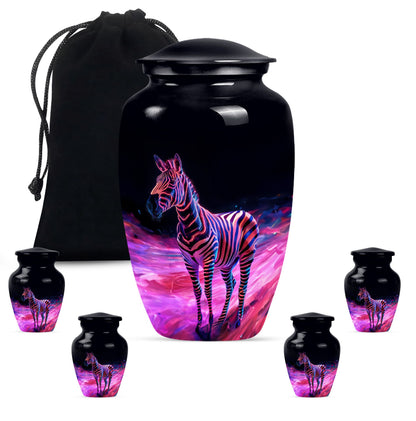 Elegant 10-inch zebra urn for burial cremation.