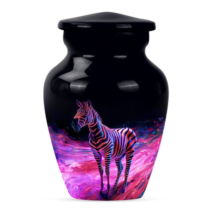Elegant 10-inch zebra urn for burial cremation.