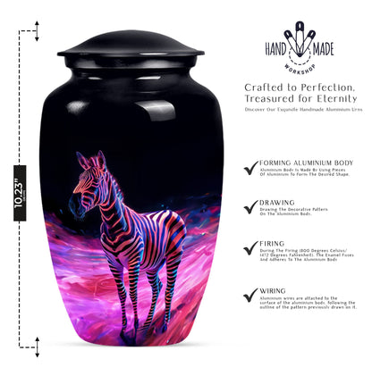 Elegant 10-inch zebra urn for burial cremation.