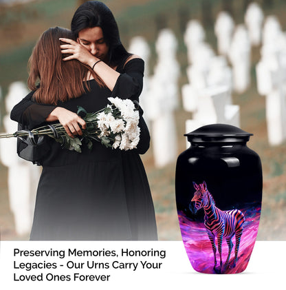 Elegant 10-inch zebra urn for burial cremation.