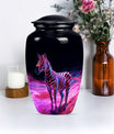Elegant 10-inch zebra urn for burial cremation.