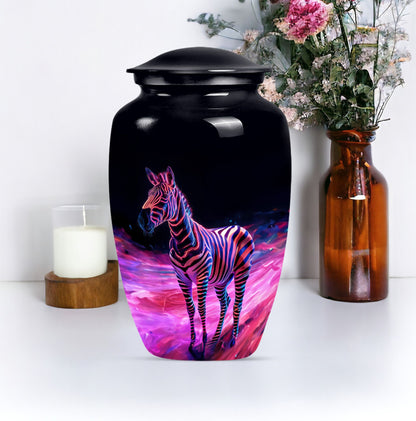 Elegant 10-inch zebra urn for burial cremation.