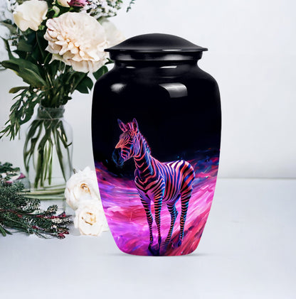 Elegant 10-inch zebra urn for burial cremation.