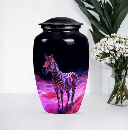 Elegant 10-inch zebra urn for burial cremation.