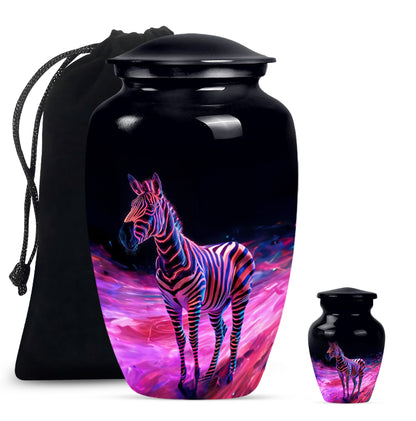 Elegant 10-inch zebra urn for burial cremation.