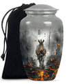 Classic zebra urn for adult ashes with personalized engraving.