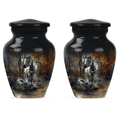 classic zebra urn with engraving, suitable for cremation ashes.